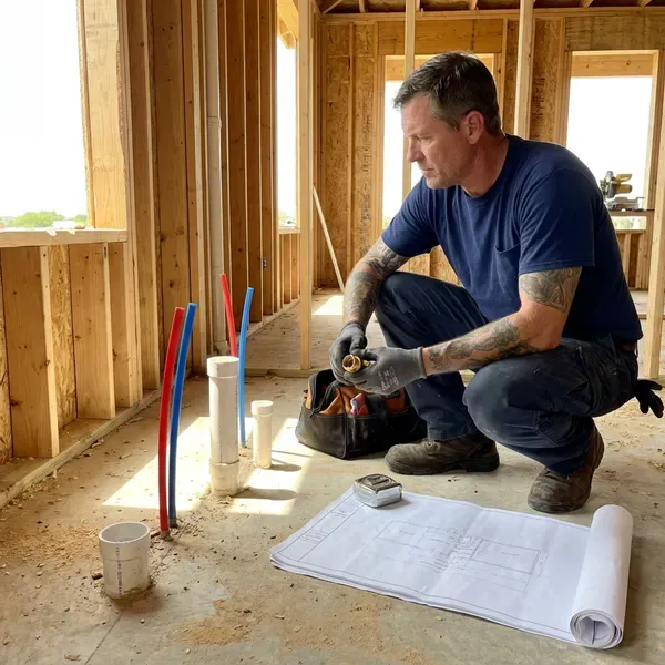 HWR Plumbing technician providing new construction plumbing in Sioux Falls, SD