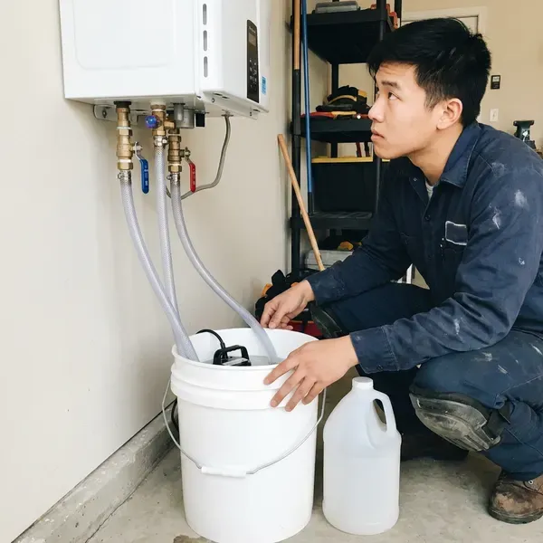 HWR Plumbing technician providing tankless water heater maintenance in Pierre, SD