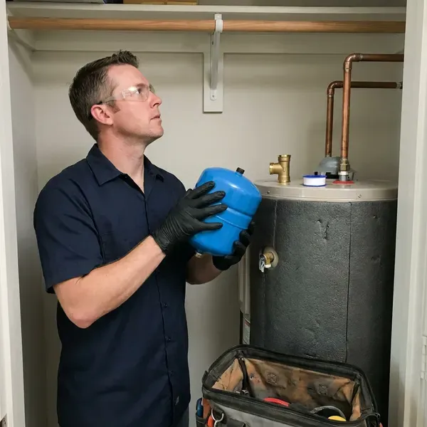 HWR Plumbing technician providing water heater expansion tank installation in Sioux Falls, SD